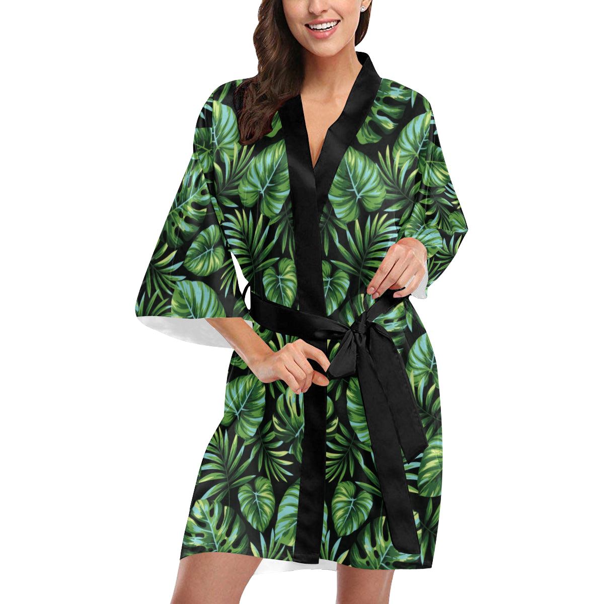 Palm Leaves Pattern Print Design PL013 Women's Short Kimono
