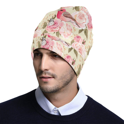 Bird Butterfly Pink Flower Print Pattern Unisex Beanie