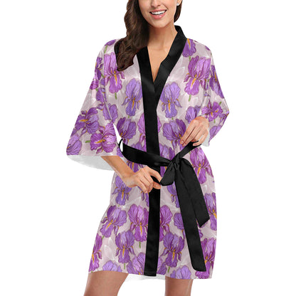Iris Pattern Print Design IR05 Women's Short Kimono