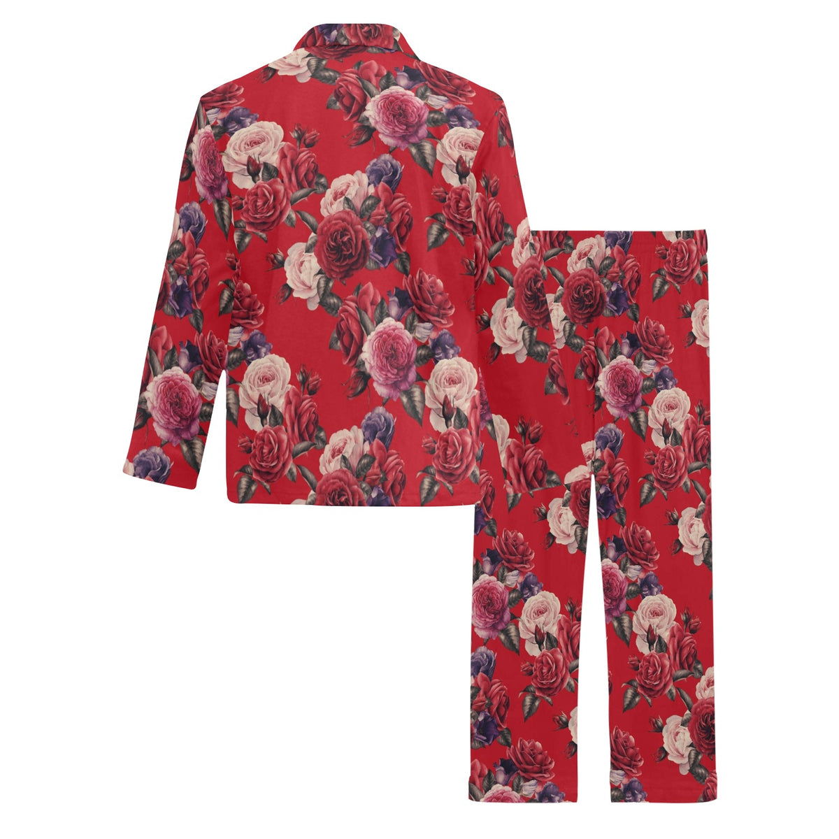 Rose Red Pattern Print Design RO07 Men's Long Sleeve Pajama Set