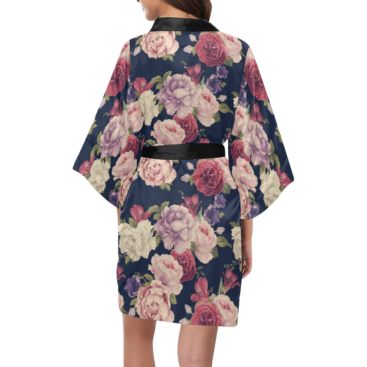 Peony Pattern Print Design PE03 Women's Short Kimono