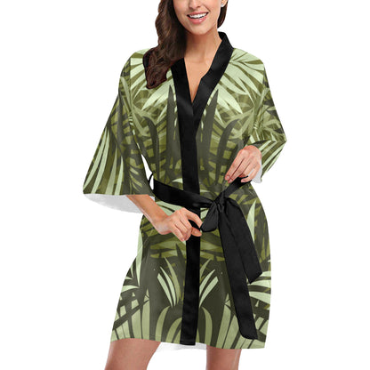 Palm Leaves Pattern Print Design PL05 Women's Short Kimono