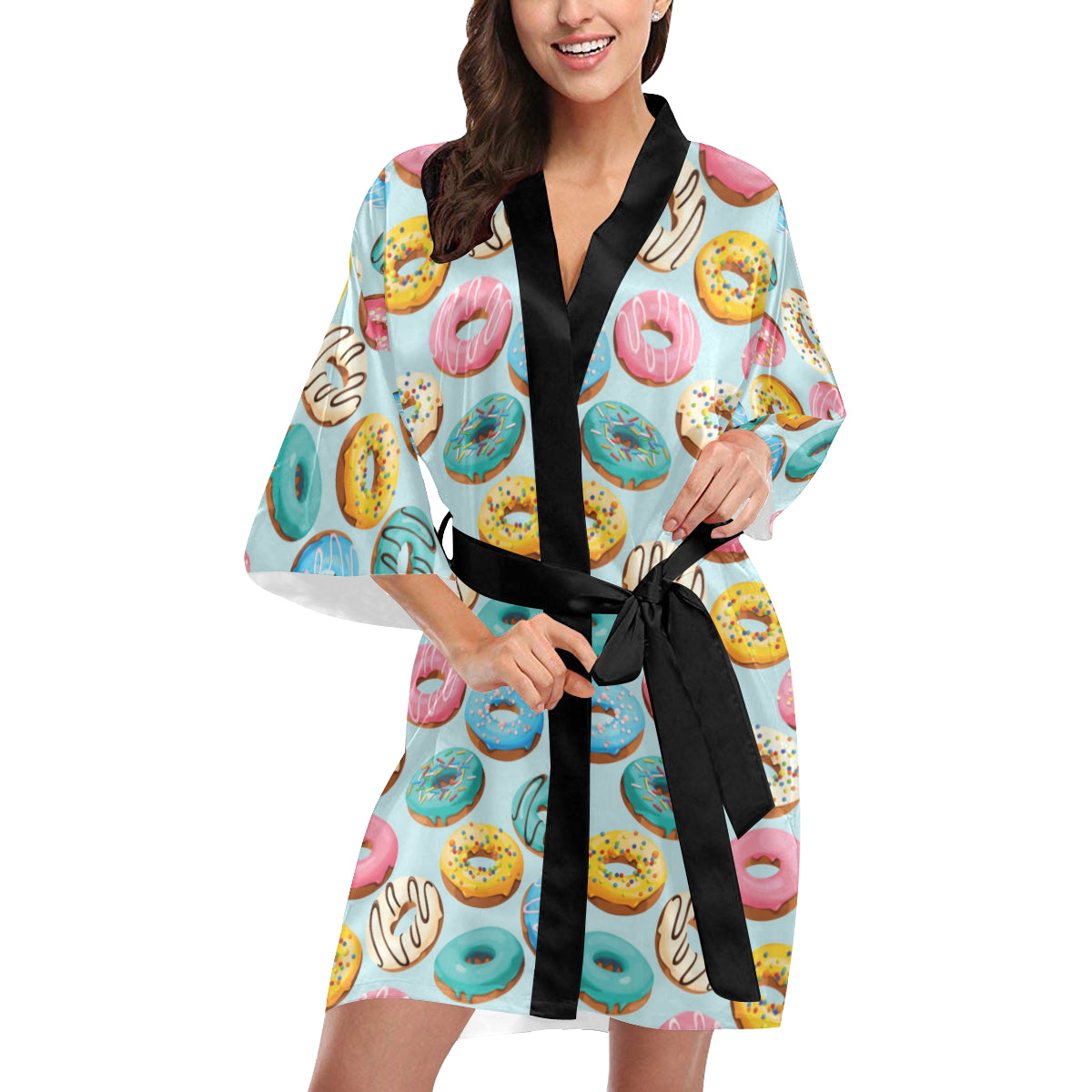 Donut Pattern Print Design DN05 Women's Short Kimono
