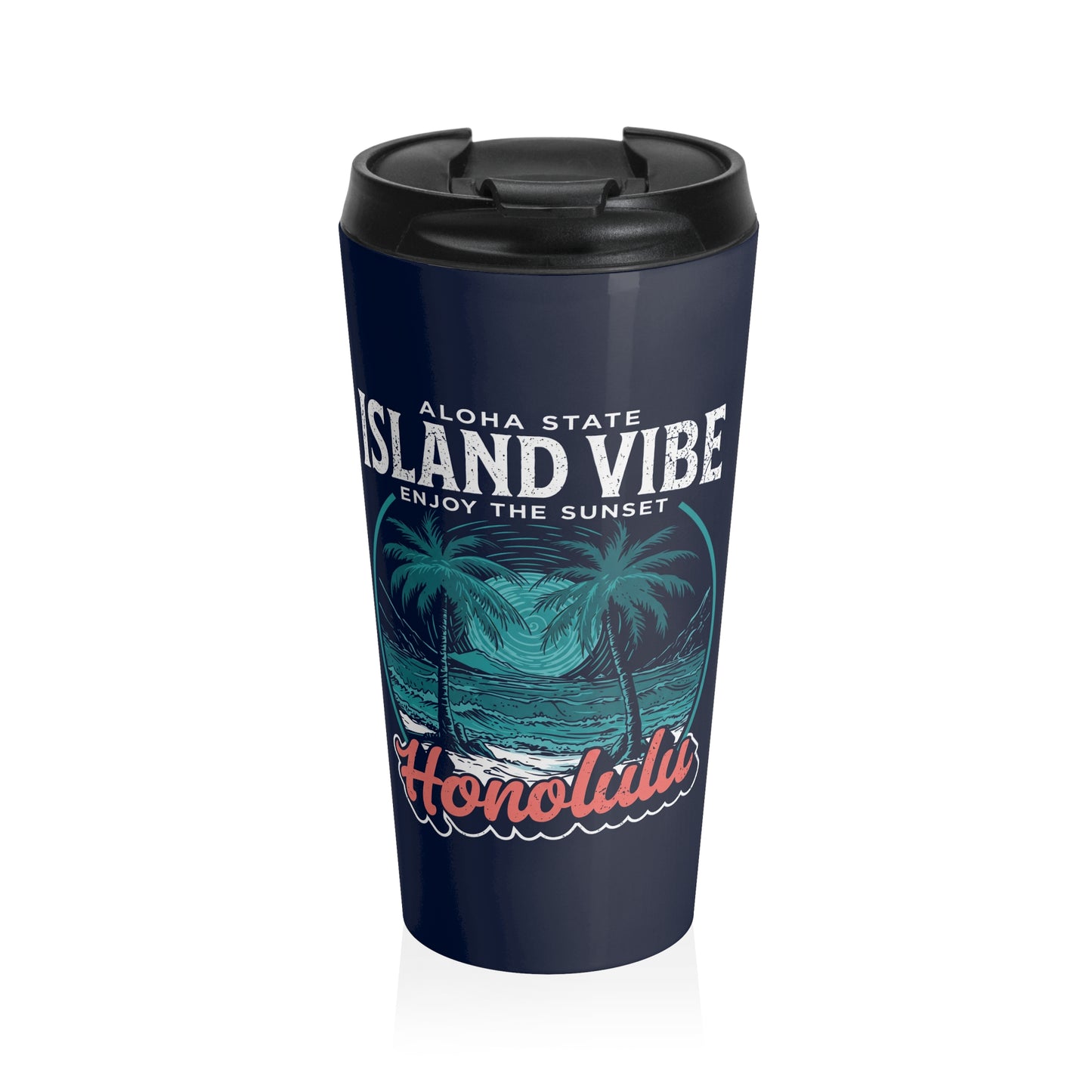 Island Vibe Honolulu Stainless Steel Travel Mug — Aloha State Sunset Design