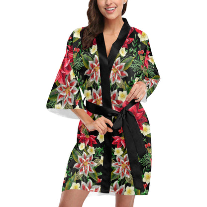 Poinsettia Pattern Print Design POT05 Women's Short Kimono