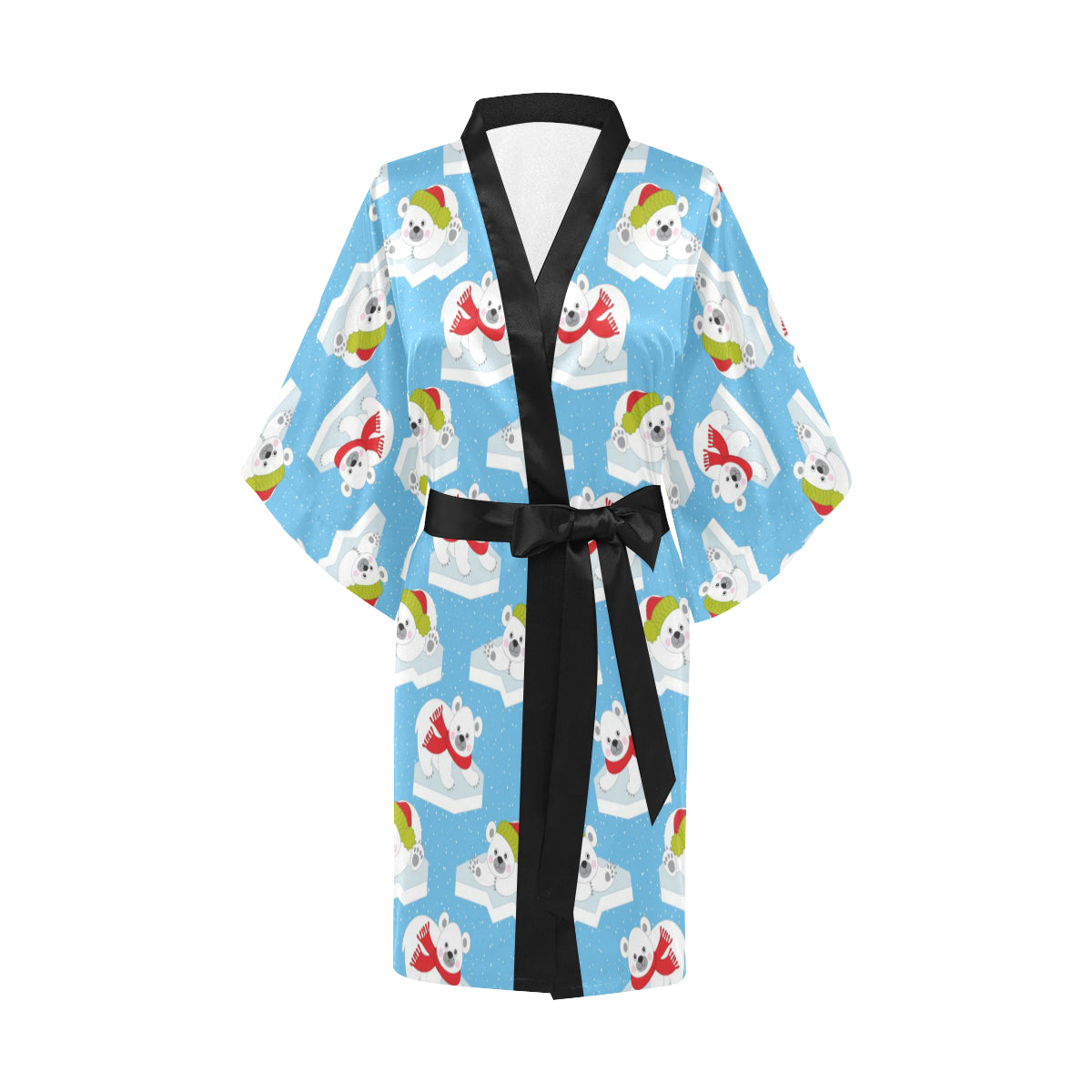Polar Bear Pattern Print Design PB06 Women's Short Kimono