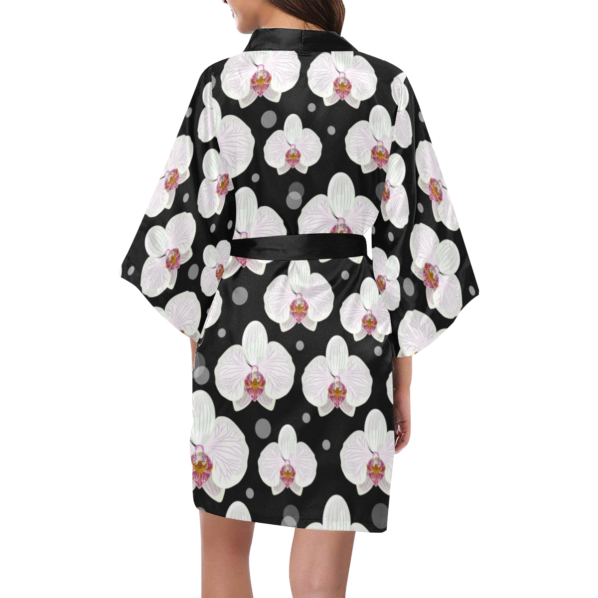 Orchid White Pattern Print Design OR09 Women's Short Kimono