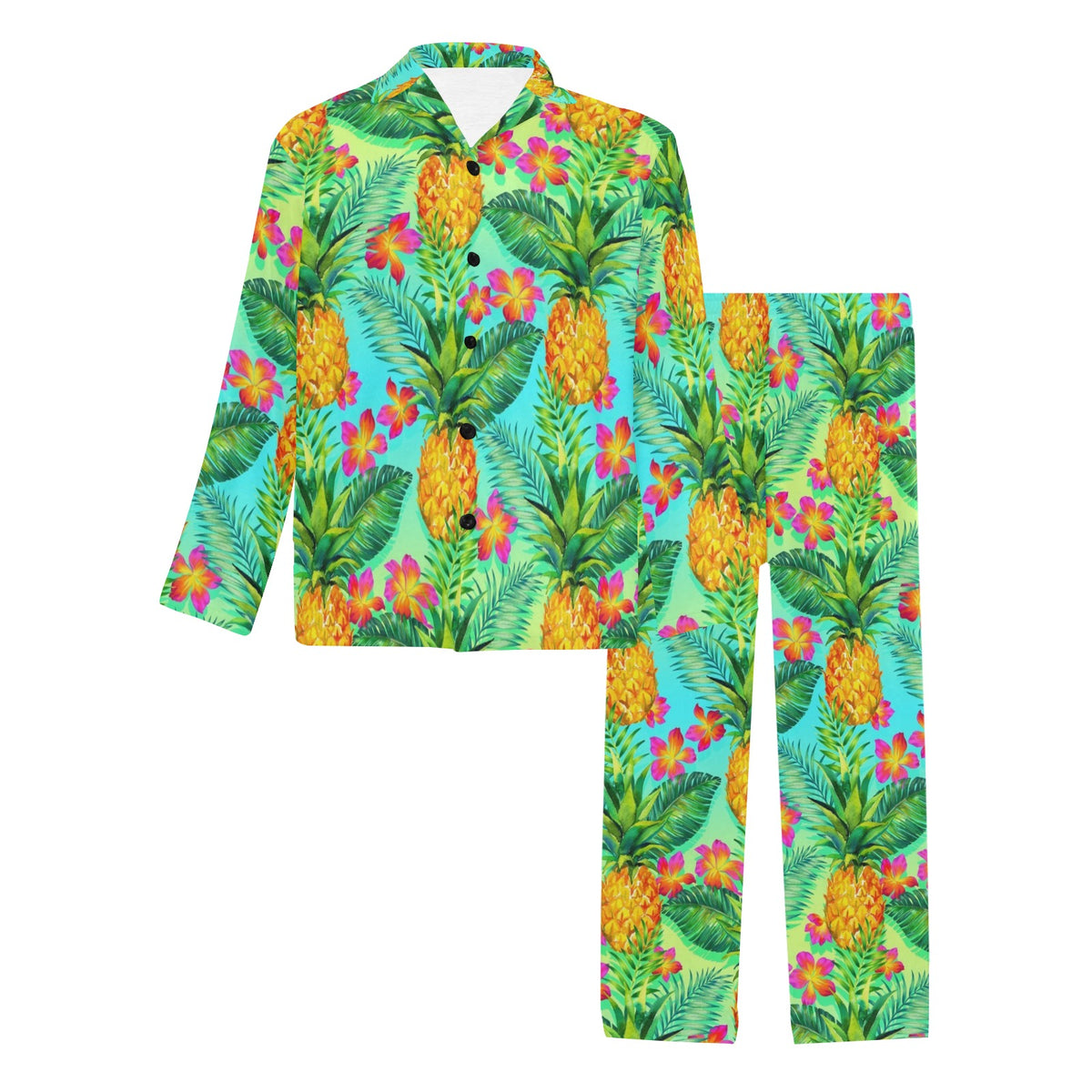 Pineapple Pattern Print Design PP010 Men's Long Sleeve Pajama Set