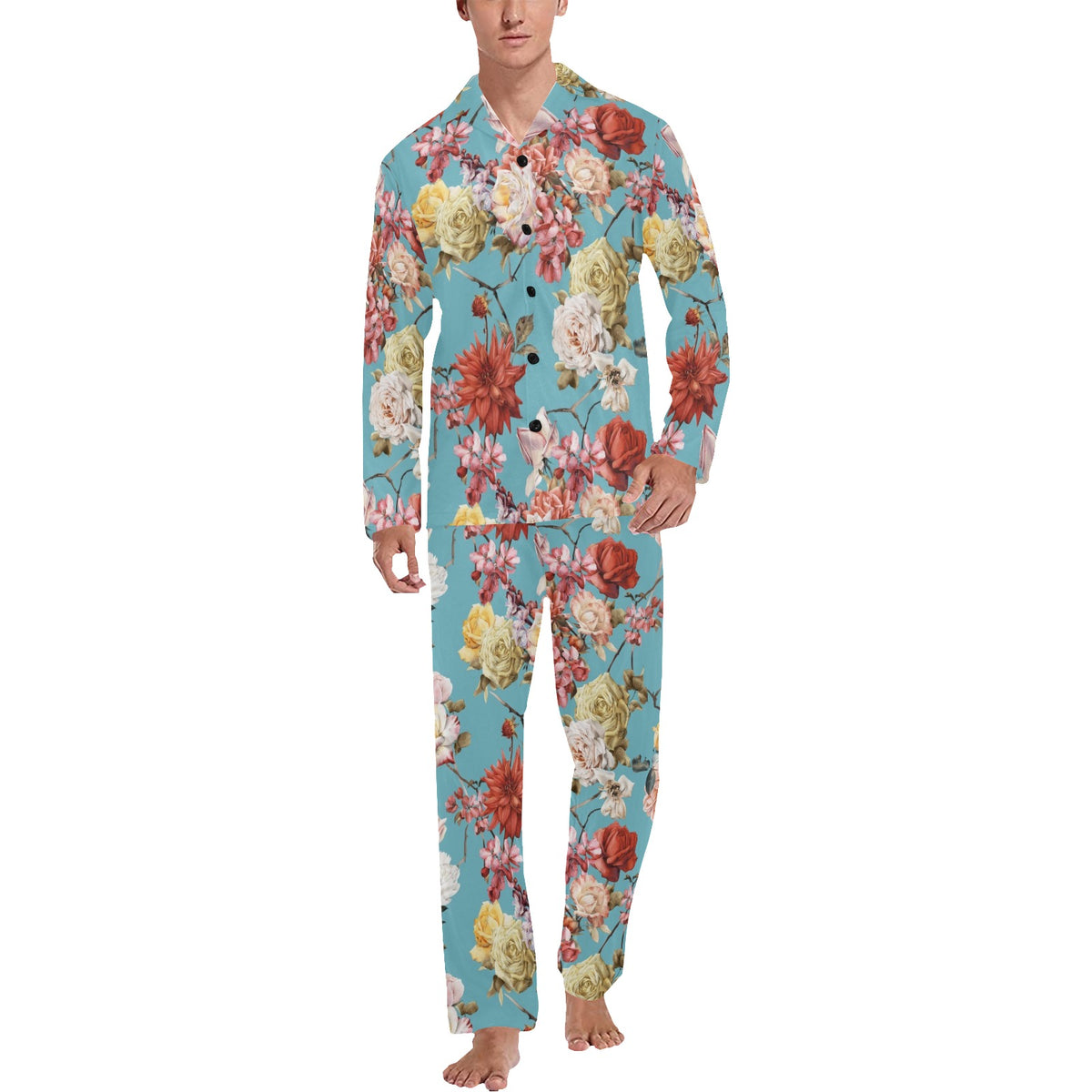 Summer Floral Pattern Print Design SF05 Men's Long Sleeve Pajama Set