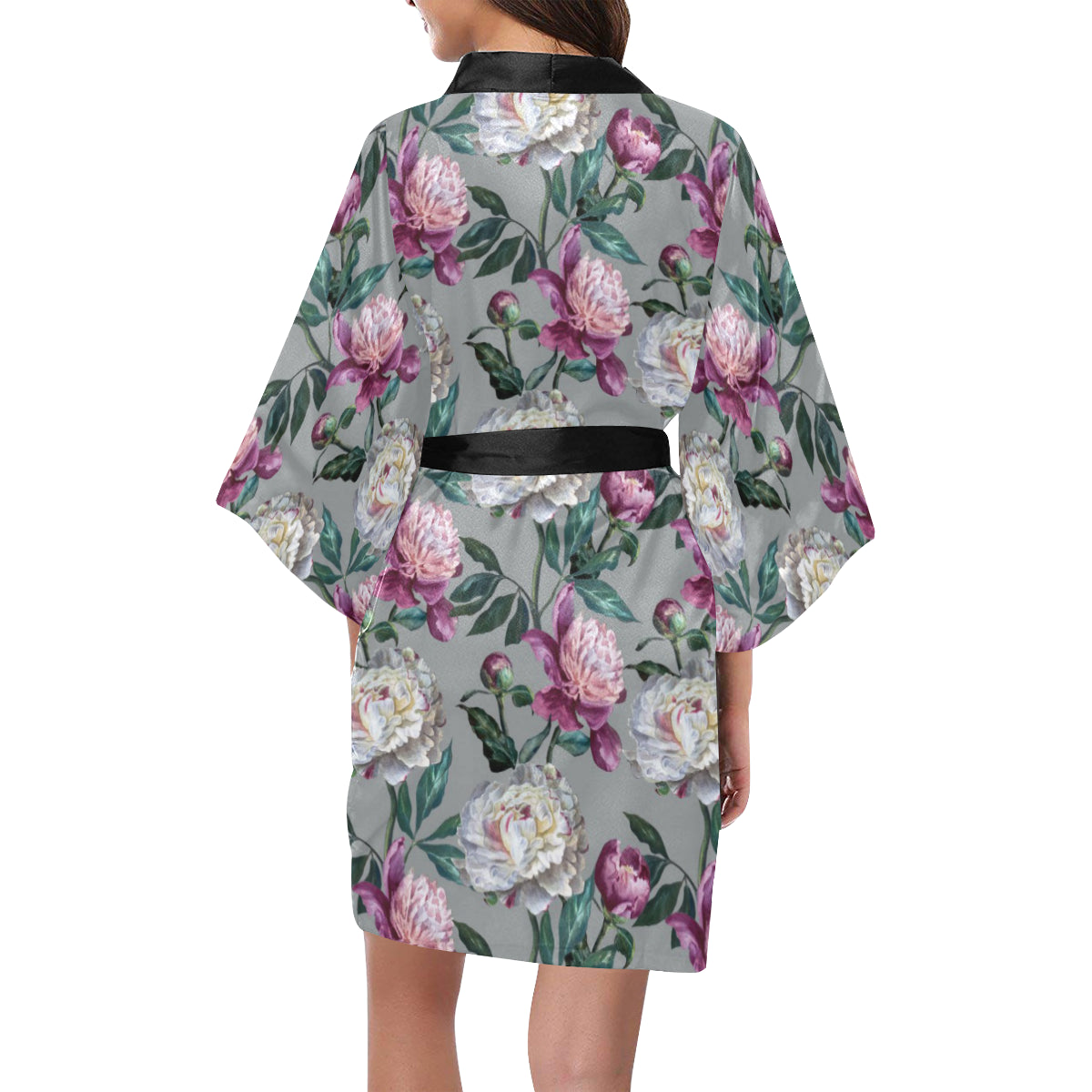 Peony Pattern Print Design PE01 Women's Short Kimono