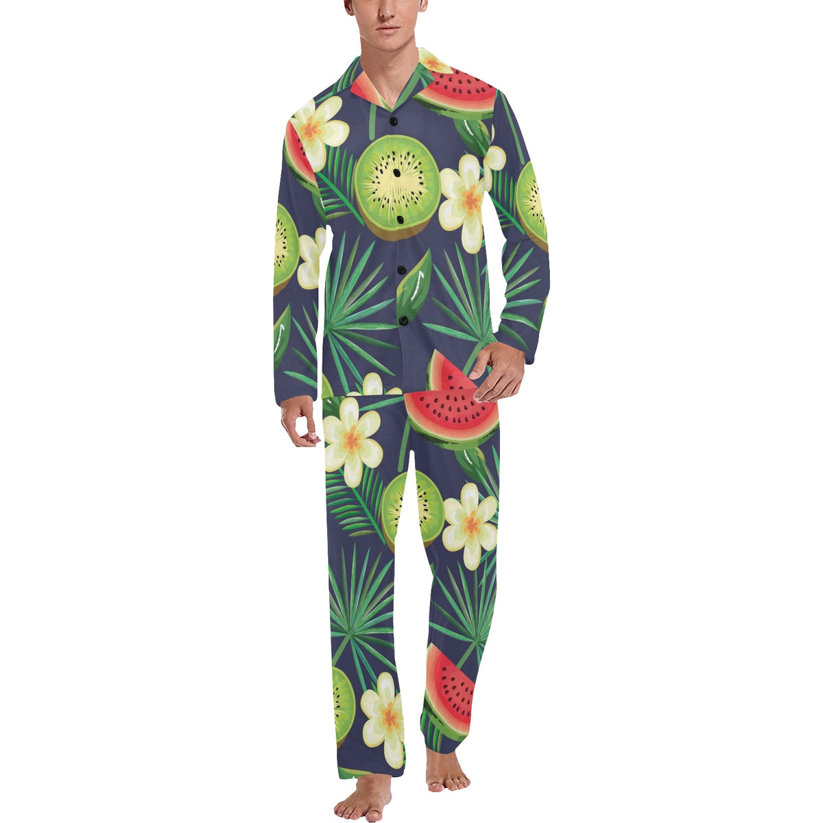 Tropical Fruits Pattern Print Design TF05 Men's Long Sleeve Pajama Set