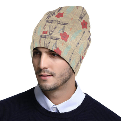 Native Buffalo Head Themed Design Print Unisex Beanie