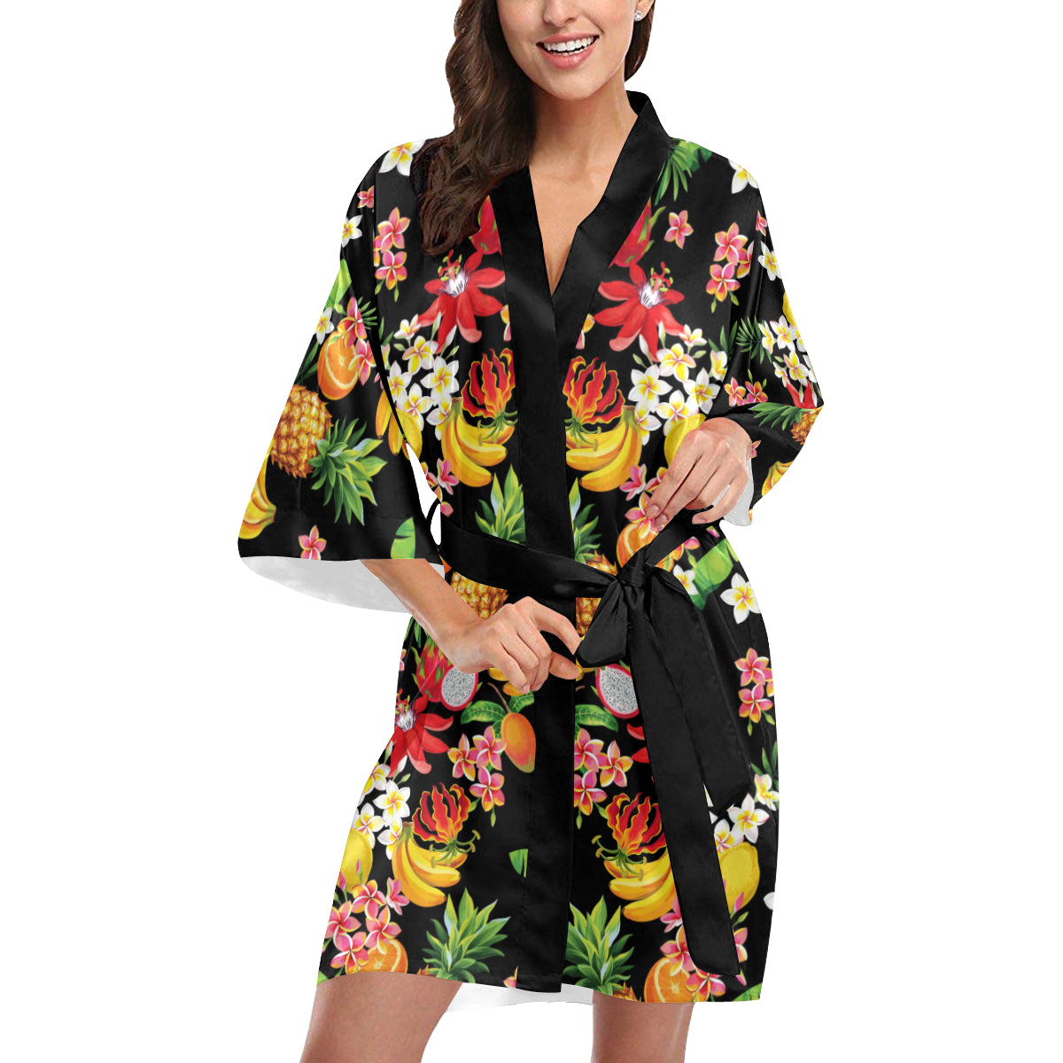 Tropical Fruits Pattern Print Design TF02 Women's Short Kimono