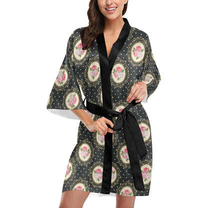 Rose Pattern Print Design RO015 Women's Short Kimono