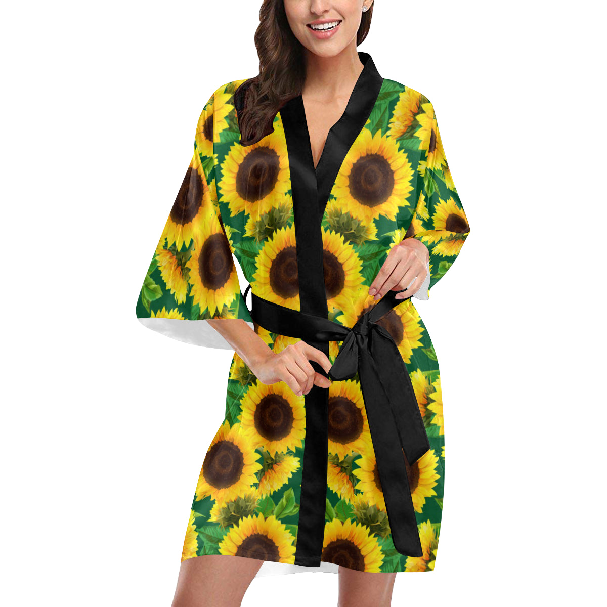Sunflower Pattern Print Design SF02 Women's Short Kimono