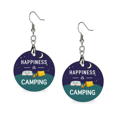 Happiness is Camping Wooden Earrings Pendant