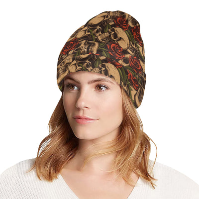 Skull Roses Vintage Design Themed Print Unisex Beanie