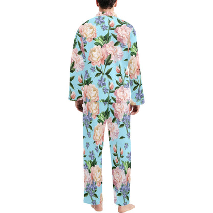 Peony Pattern Print Design PE02 Men's Long Sleeve Pajama Set