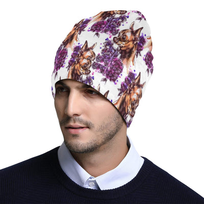 Chihuahua Purple Floral Unisex Beanie