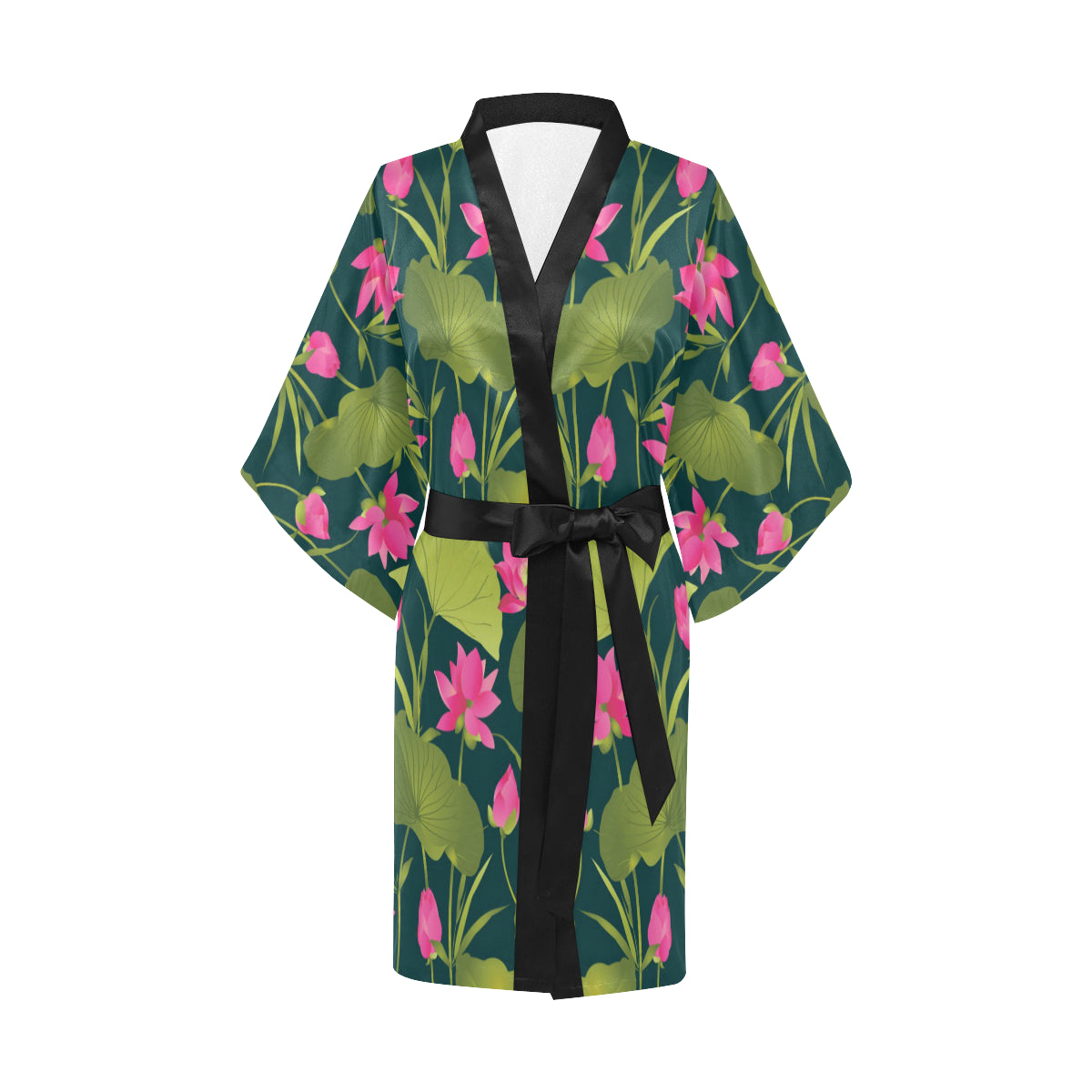 Water Lily Pattern Print Design WL09 Women's Short Kimono