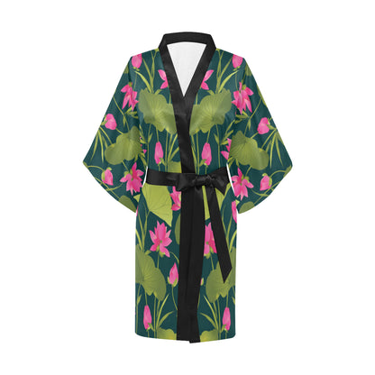 Water Lily Pattern Print Design WL09 Women's Short Kimono