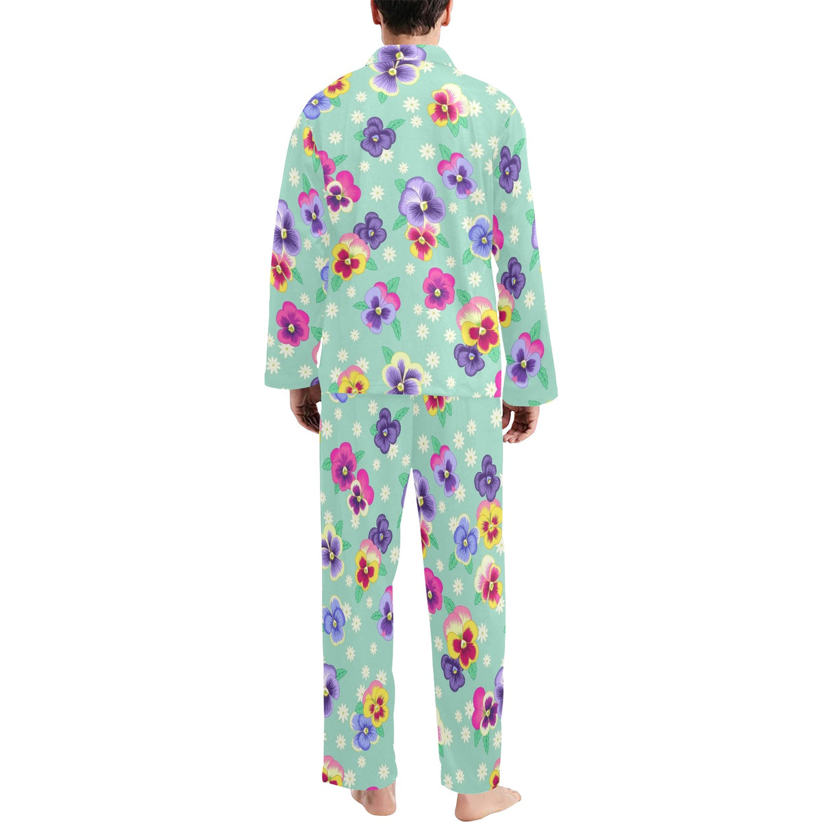 Pansy Pattern Print Design PS08 Men's Long Sleeve Pajama Set