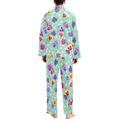 Pansy Pattern Print Design PS08 Men's Long Sleeve Pajama Set