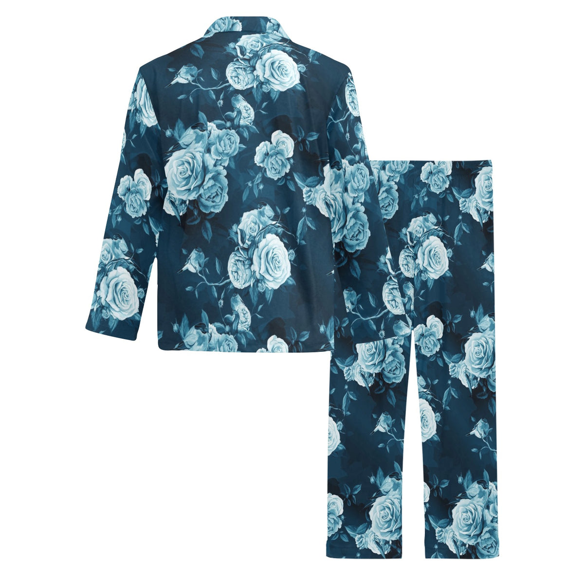 Rose Blue Pattern Print Design RO014 Men's Long Sleeve Pajama Set