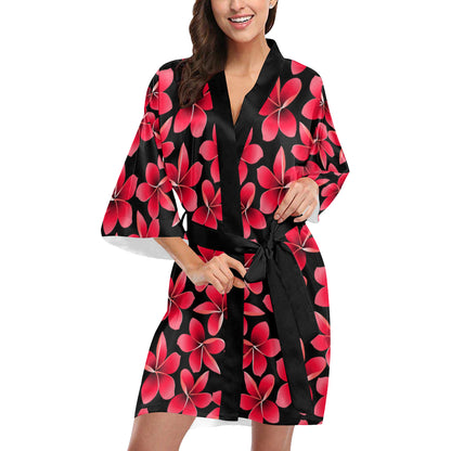 Red Plumeria Pattern Print Design PM025 Women's Short Kimono