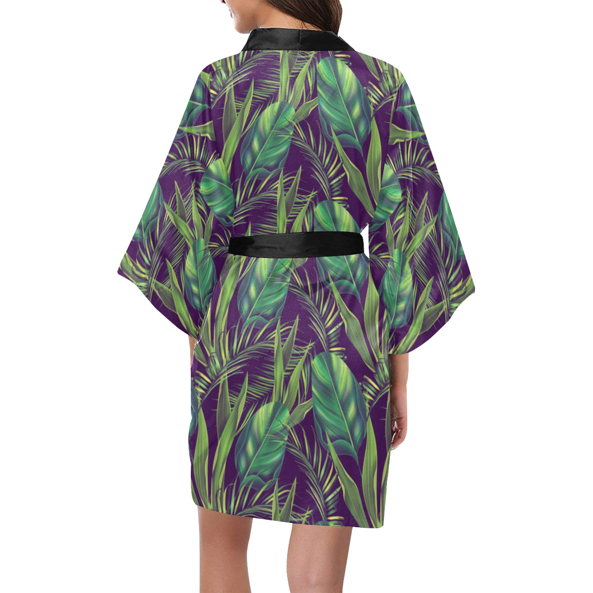 Palm Leaves Pattern Print Design PL03 Women's Short Kimono