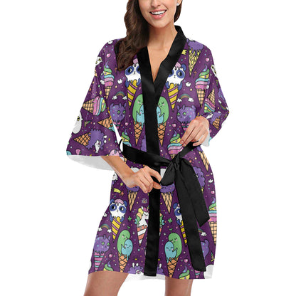 Ice Cream Pattern Print Design IC07 Women's Short Kimono