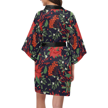 Poinsettia Pattern Print Design POT02 Women's Short Kimono