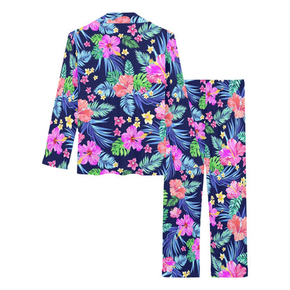 Neon Hibiscus Pattern Print Design HB016 Women's Long Sleeve Pajama Set