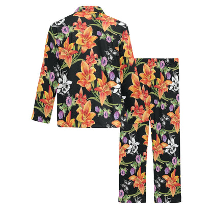Tropical Flower Pattern Print Design TF02 Men's Long Sleeve Pajama Set