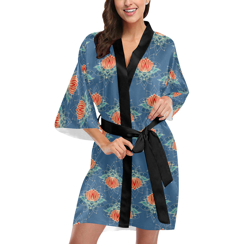 lotus Boho Pattern Print Design LO07 Women's Short Kimono