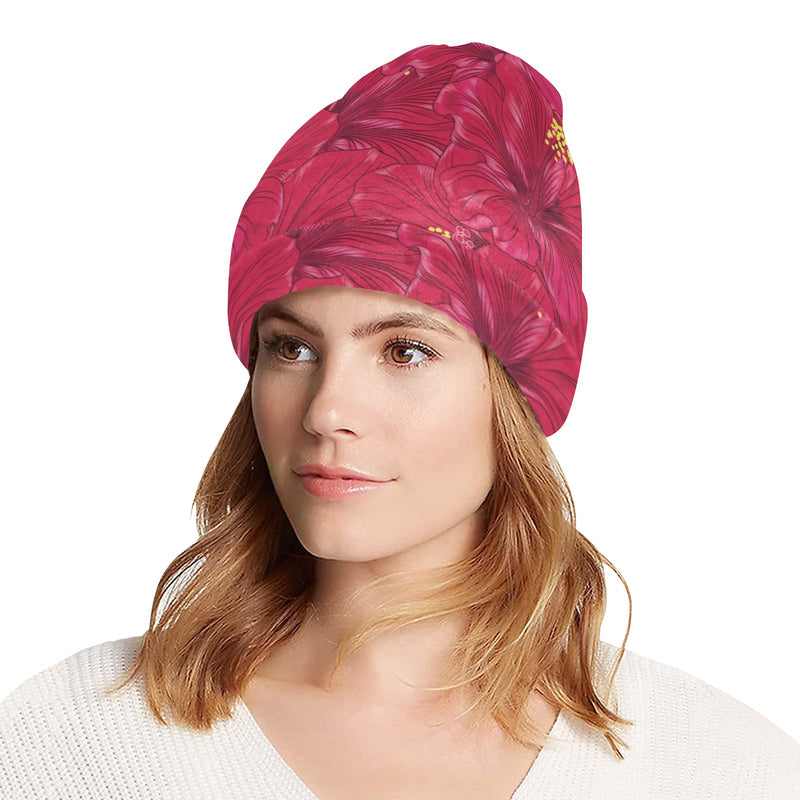 Hibiscus Red Pattern Print LKS308 Unisex Beanie