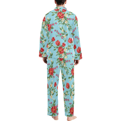 Summer Floral Pattern Print Design SF011 Men's Long Sleeve Pajama Set
