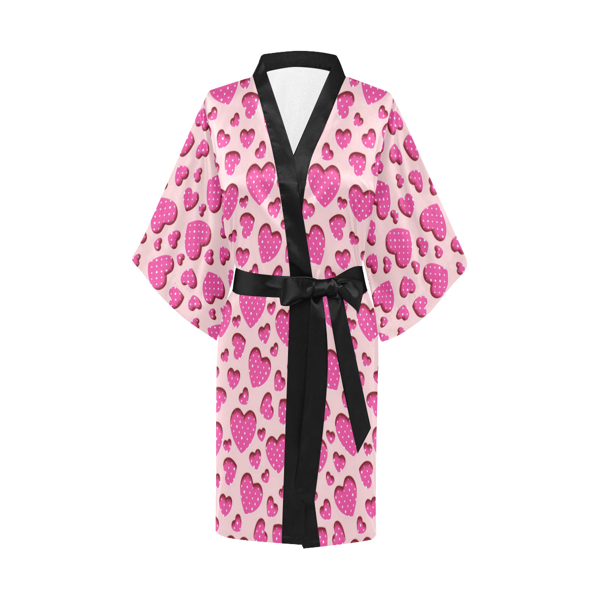 Heart Pink Pattern Print Design HE06 Women's Short Kimono