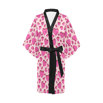 Heart Pink Pattern Print Design HE06 Women's Short Kimono