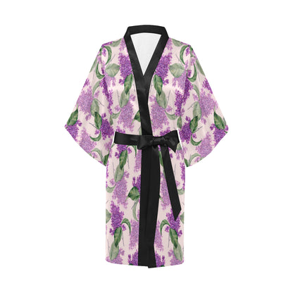 Lilac Pattern Print Design LI02 Women's Short Kimono