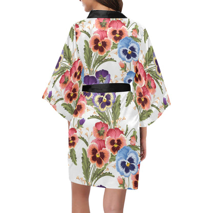 Pansy Pattern Print Design PS06 Women's Short Kimono