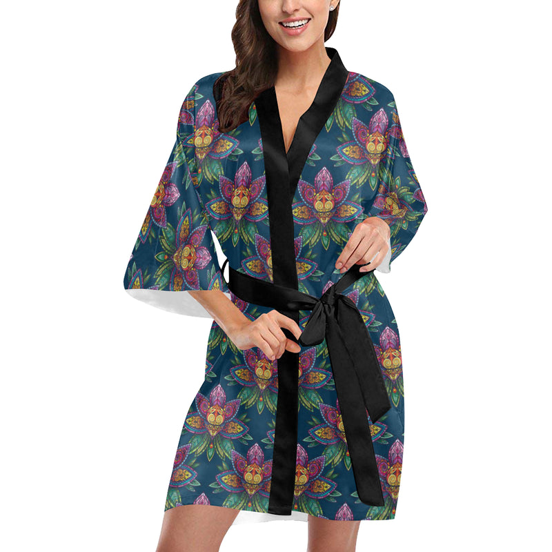 lotus Boho Pattern Print Design LO04 Women's Short Kimono