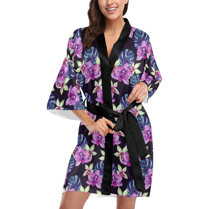 Orchid Pattern Print Design OR010 Women's Short Kimono