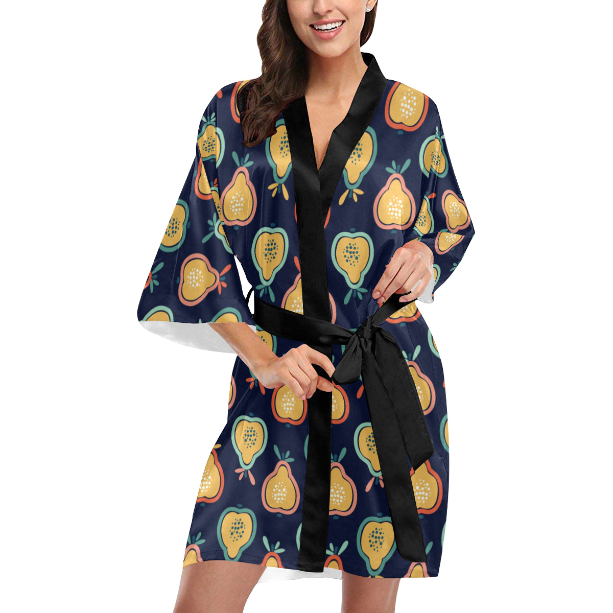 Pear Pattern Print Design PE03 Women's Short Kimono