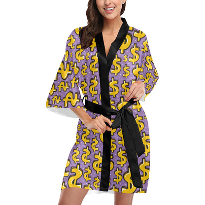 Dollar Pattern Print Design DO01 Women's Short Kimono