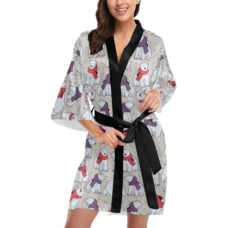 Polar Bear Pattern Print Design PB04 Women's Short Kimono