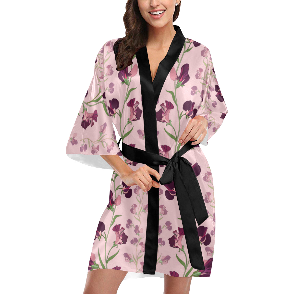 Peony Pattern Print Design PE09 Women's Short Kimono