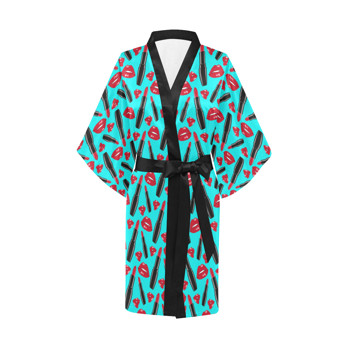 Lipstick Pattern Print Design LT02 Women's Short Kimono