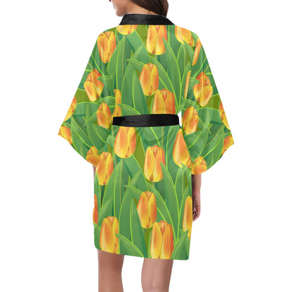 Tulip Orange Pattern Print Design TP07 Women's Short Kimono