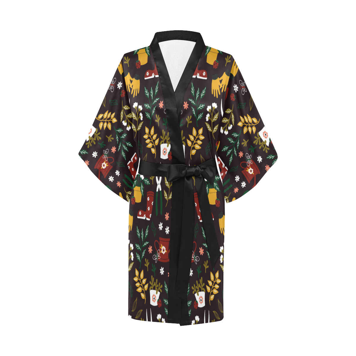 Gardening Pattern Print Design G05 Women's Short Kimono